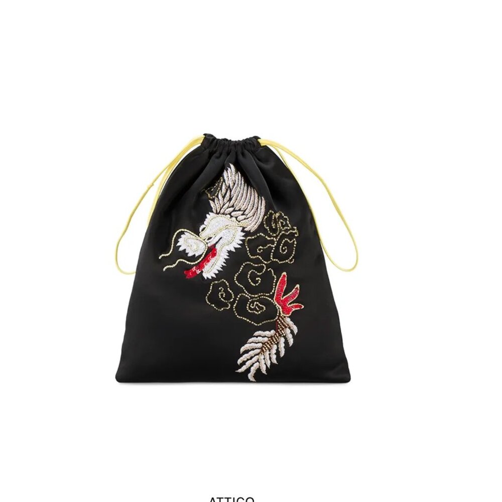 ATTICO Black Satin Embroidered Pouch
